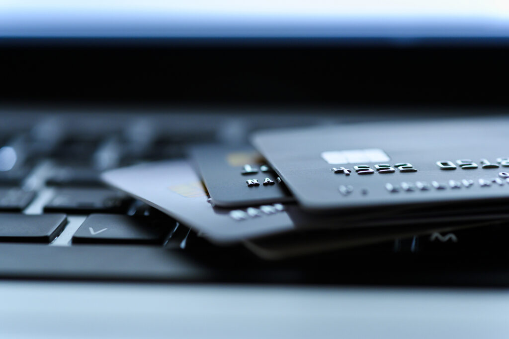 Close up shot of credit card on Laptop